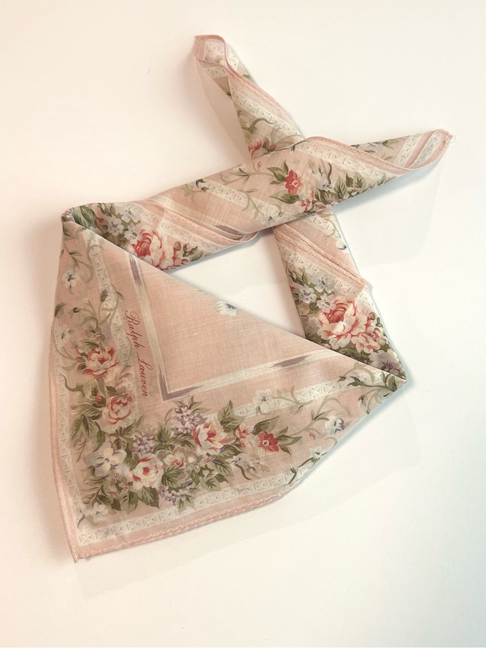 WOMEN HANDKERCHIEF RALPH LAUREN FLORAL Pink Rose COTTON POCKET SQUARE 18”